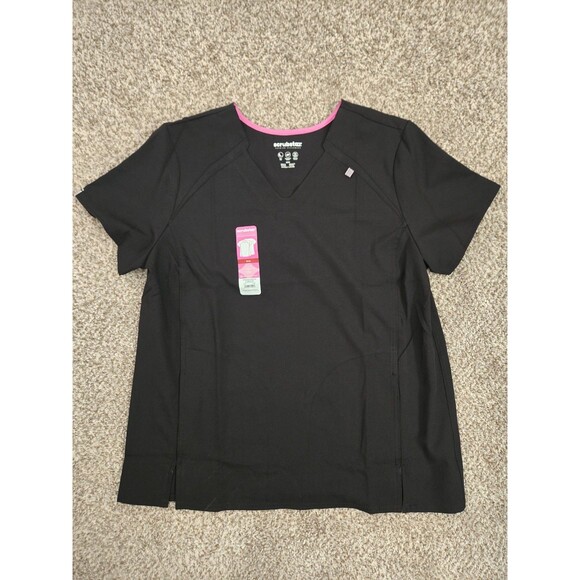 SCRUBSTAR Black Pull Over  V Neck Scrub Top Shirt Size Medium *NWT* - Picture 1 of 5